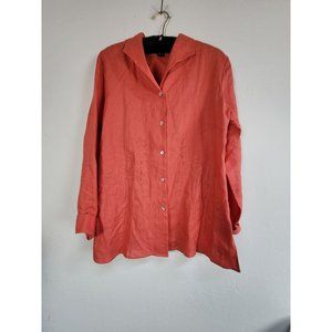 Malcolm & Co. Women's Long Sleeve Collared Button Up Shirt Orange/Red Large